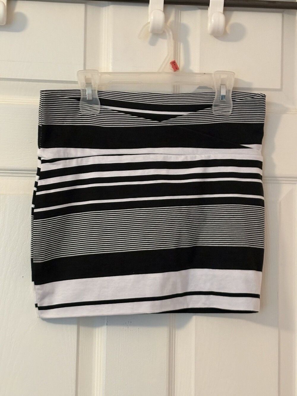 Poof Womens Black White Striped Mini Skirt Waist Detail Size Medium